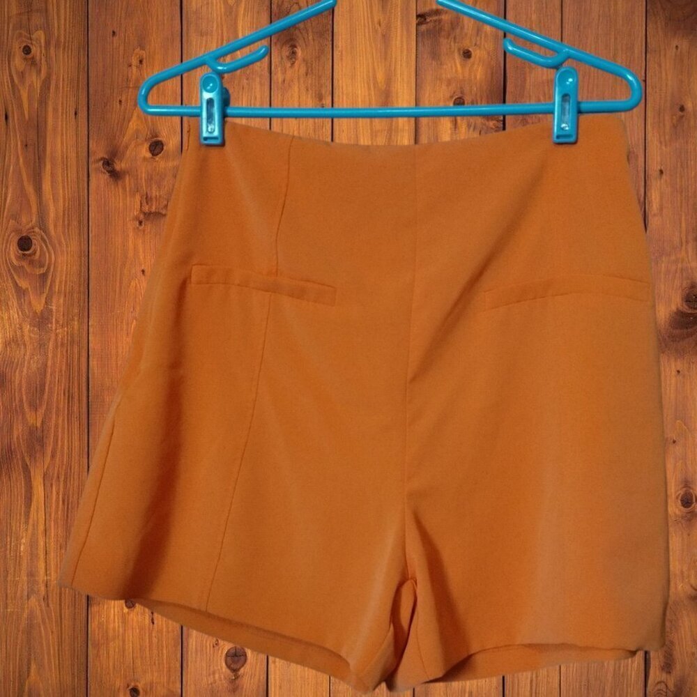 SHEIN Size Large Orange Flat Front Side Zip Dressy Shorts Office High Waisted